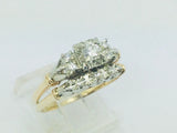 14k White and Yellow Gold 32pt Round Cut Diamond Vintage Engagement Ring & Wedding Band