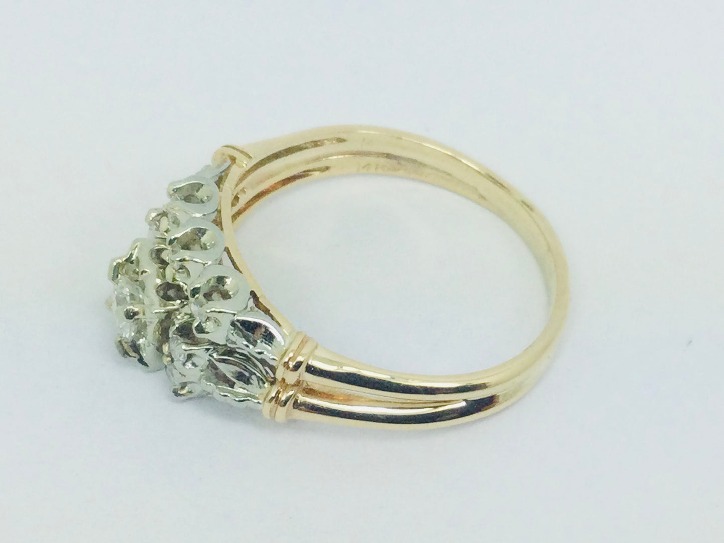 14k White and Yellow Gold 32.5pt Round Cut Diamond Vintage Engagement Ring & Wedding Band
