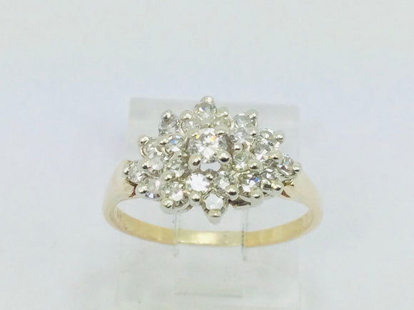 14k Yellow Gold 50pt Round Cut Diamond Cluster Ring
