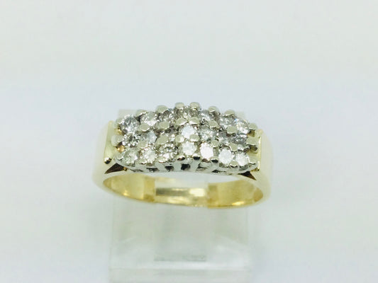 10k Yellow Gold Round Cut 0.42ct Diamond Row Set Cluster Ring