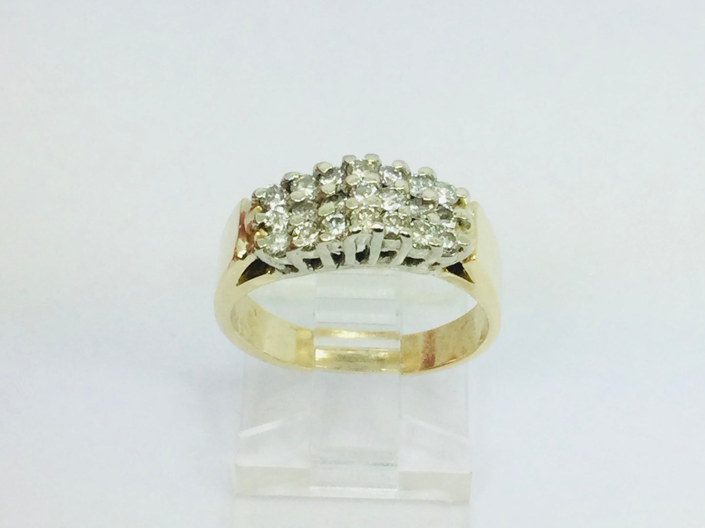 10k Yellow Gold Round Cut 0.42ct Diamond Row Set Cluster Ring