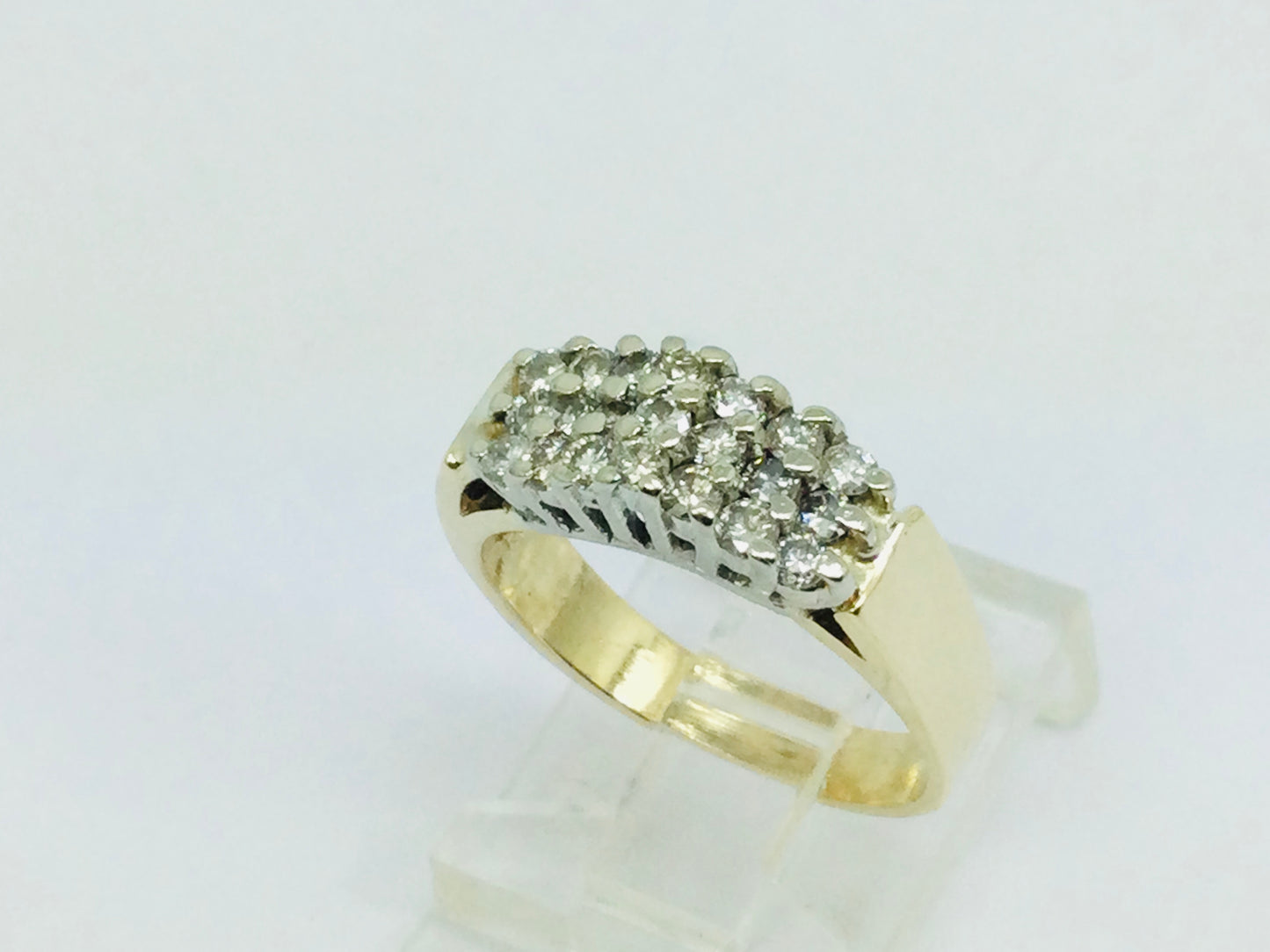 10k Yellow Gold Round Cut 0.42ct Diamond Row Set Cluster Ring