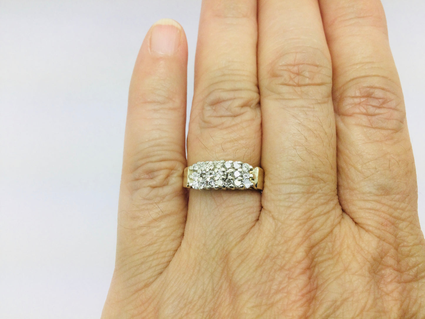 10k Yellow Gold Round Cut 0.42ct Diamond Row Set Cluster Ring