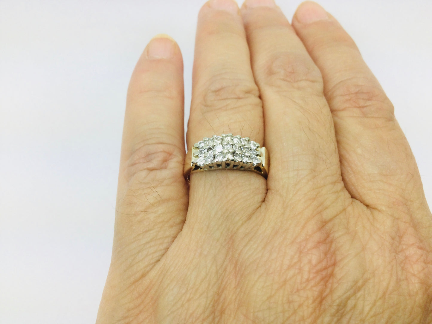 10k Yellow Gold Round Cut 0.42ct Diamond Row Set Cluster Ring