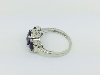 10k White Gold Cushion Cut Amethyst February Birthstone & Diamond Halo Ring
