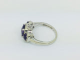10k White Gold Cushion Cut Amethyst February Birthstone & Diamond Halo Ring