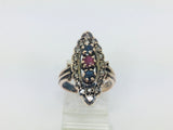 10k Yellow Gold Round Cut 11pt Ruby, 22pt Sapphire and 36pt Diamond Vintage Ring