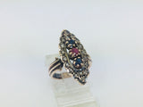 10k Yellow Gold Round Cut 11pt Ruby, 22pt Sapphire and 36pt Diamond Vintage Ring