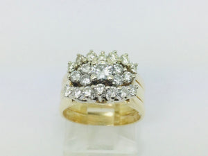14k Yellow Gold Round Cut 97pt Diamond Cluster Engagement and Wedding Ring Set