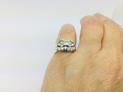 14k Yellow Gold Round Cut 1.11ct Diamond Cluster Engagement and Wedding Ring Set