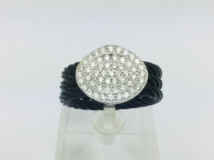 Charriol 18k White Gold Round Cut 53pt Diamond Cluster and Black Cable Stainless Steel Ring
