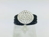 Charriol 18k White Gold Round Cut 53pt Diamond Cluster and Black Cable Stainless Steel Ring