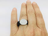 Charriol 18k White Gold Round Cut 53pt Diamond Cluster and Black Cable Stainless Steel Ring