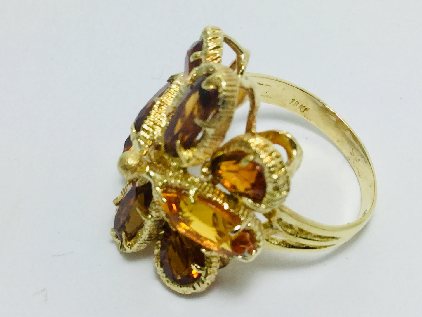 18k Yellow Gold Oval & Pear Cut Citrine November Birthstone Ring