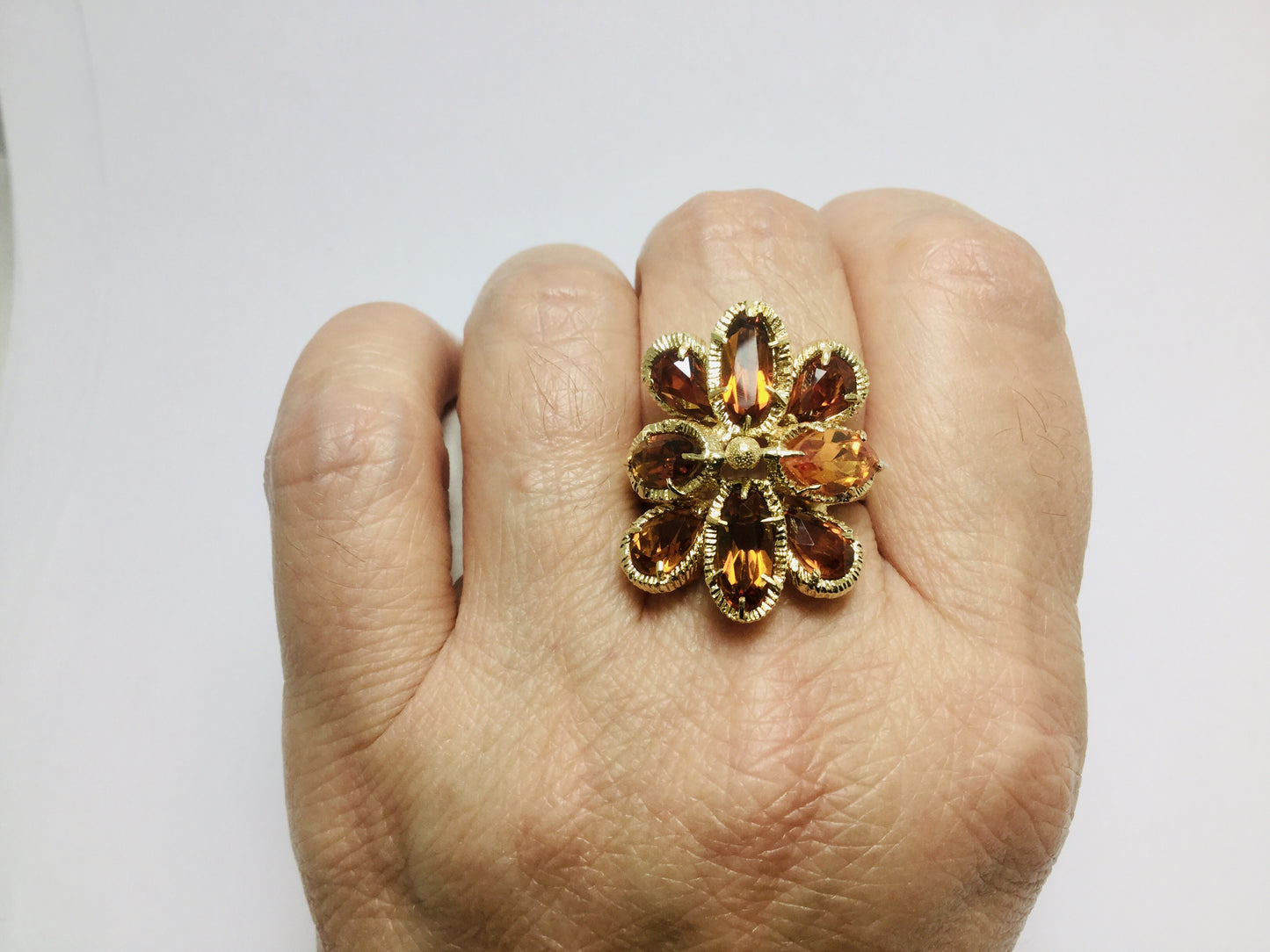 18k Yellow Gold Oval & Pear Cut Citrine November Birthstone Ring