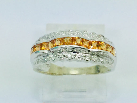 14k White Gold Citrine November Birthstone & Diamond Ring