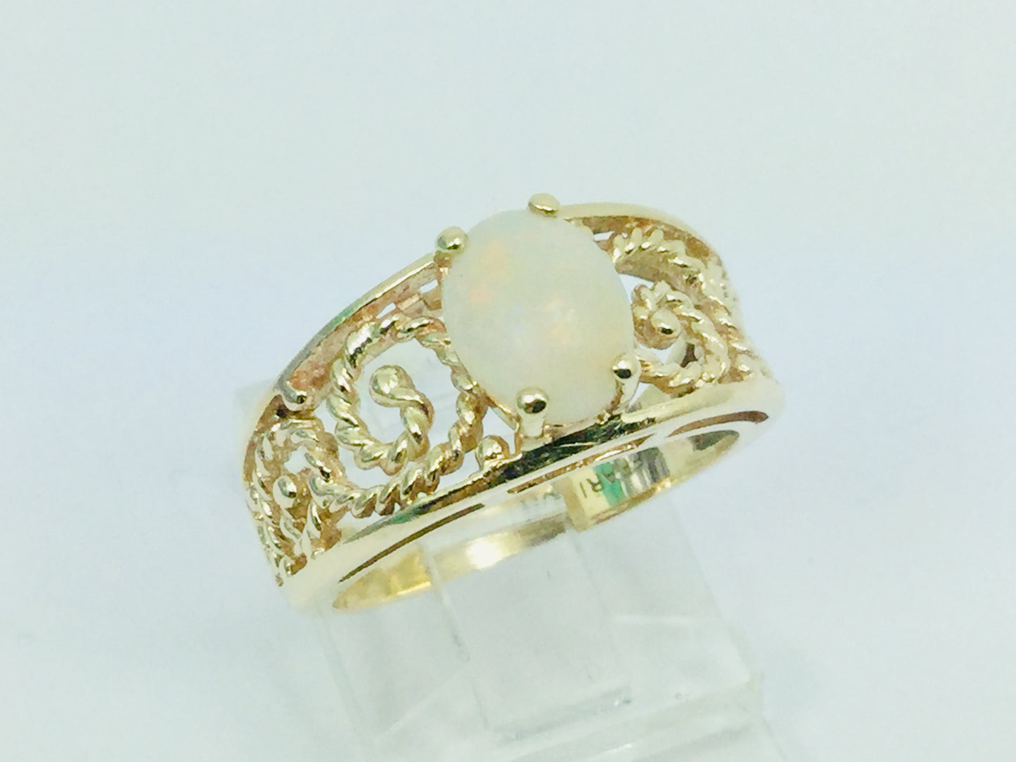 10k Yellow Gold Green Opal October Birthstone Ring