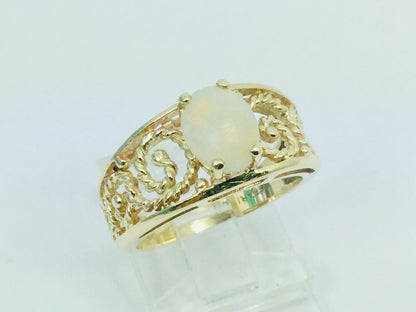 10k Yellow Gold Green Opal October Birthstone Ring