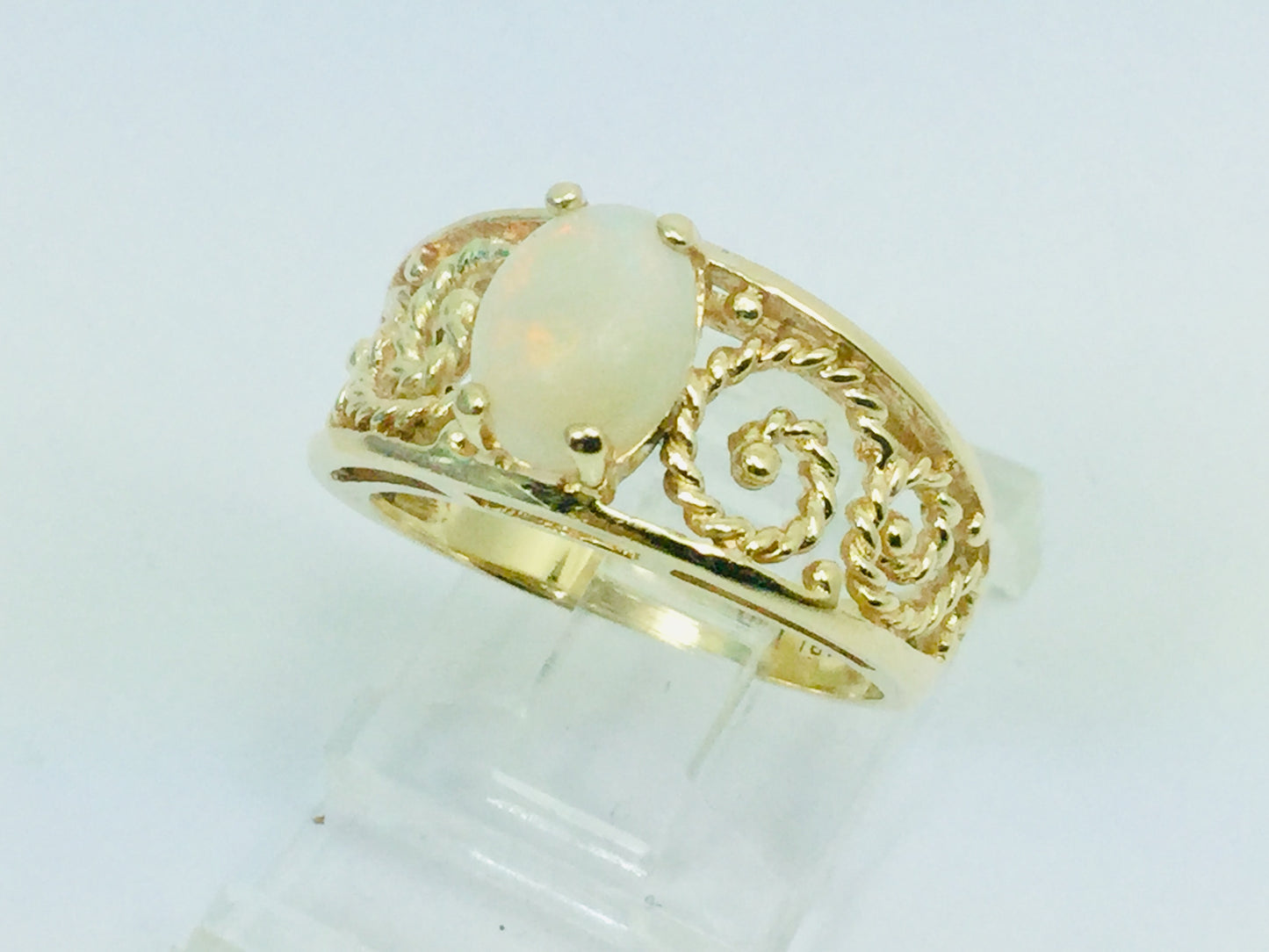 10k Yellow Gold Green Opal October Birthstone Ring
