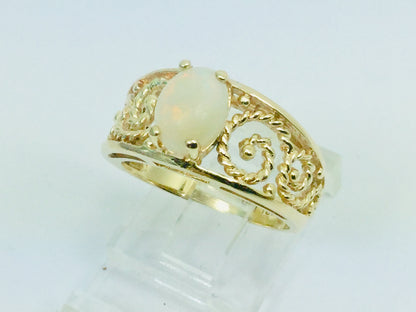 10k Yellow Gold Green Opal October Birthstone Ring