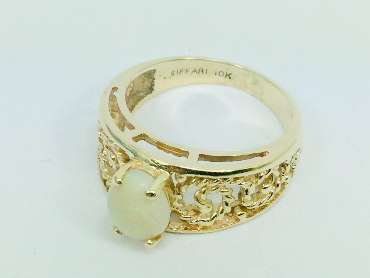 10k Yellow Gold Green Opal October Birthstone Ring