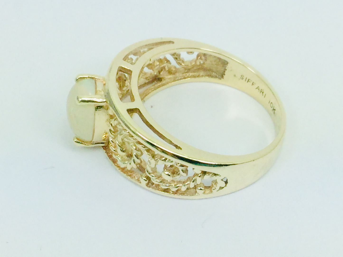 10k Yellow Gold Green Opal October Birthstone Ring