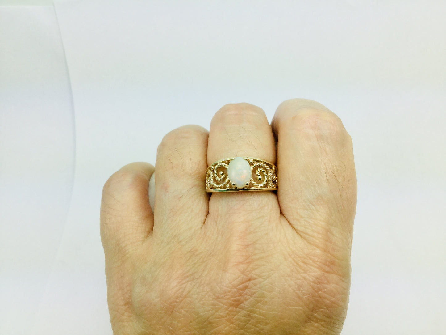 10k Yellow Gold Green Opal October Birthstone Ring