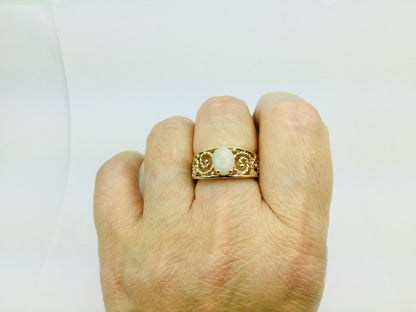 10k Yellow Gold Green Opal October Birthstone Ring