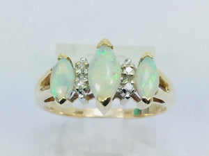 10k Yellow Gold Marquise Cut Green Opal October Birthstone & Diamond Ring