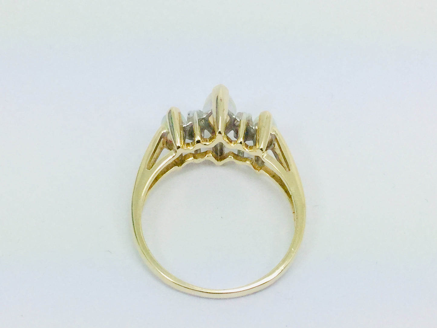 10k Yellow Gold Marquise Cut Green Opal October Birthstone & Diamond Ring