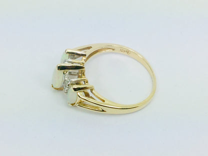 10k Yellow Gold Marquise Cut Green Opal October Birthstone & Diamond Ring