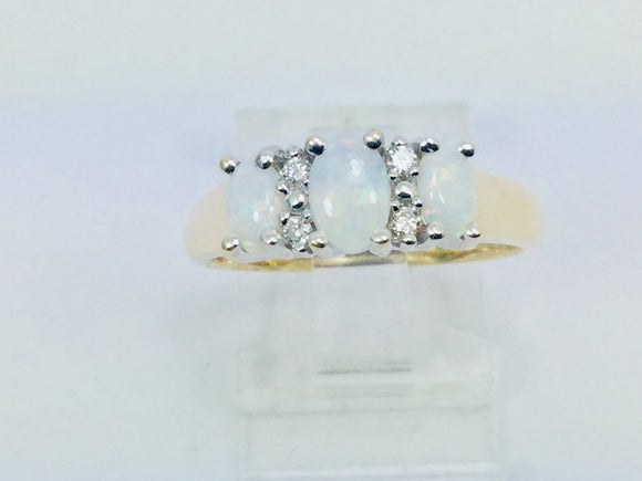 10k Yellow Gold Oval Cut Fire Opal October Birthstone & Diamond Ring