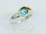 10k White and Yellow Gold Pear Cut Blue Topaz December Birthstone & Diamond Ring