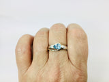 10k White and Yellow Gold Pear Cut Blue Topaz December Birthstone & Diamond Ring