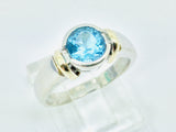 14k White and Yellow Gold Round Cut Blue Topaz December Birthstone Ring
