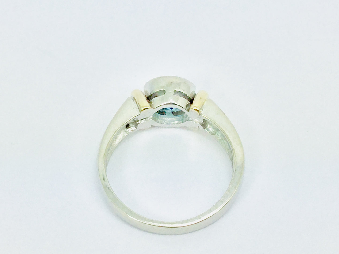 14k White and Yellow Gold Round Cut Blue Topaz December Birthstone Ring