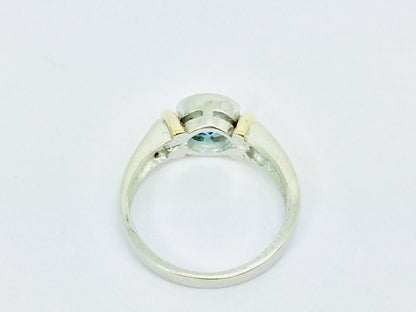 14k White and Yellow Gold Round Cut Blue Topaz December Birthstone Ring