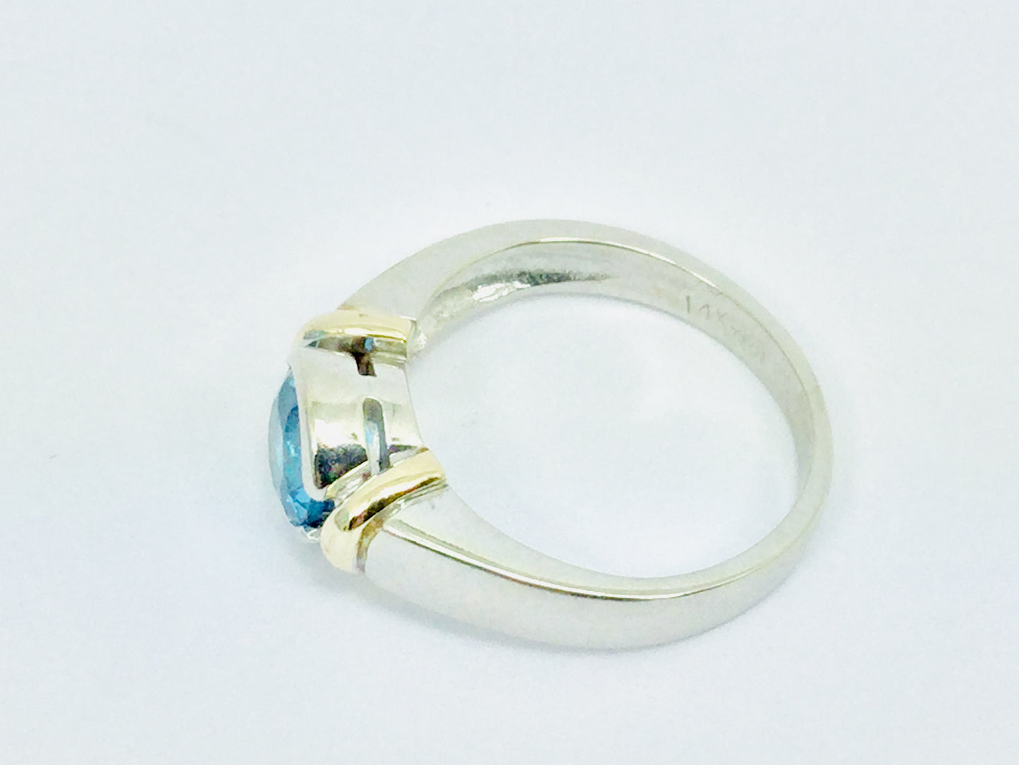 14k White and Yellow Gold Round Cut Blue Topaz December Birthstone Ring