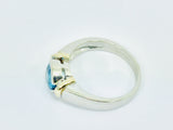 14k White and Yellow Gold Round Cut Blue Topaz December Birthstone Ring