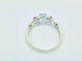 10k White Gold Oval Cut Blue Topaz December Birthstone, Rose Quartz & Diamond Ring