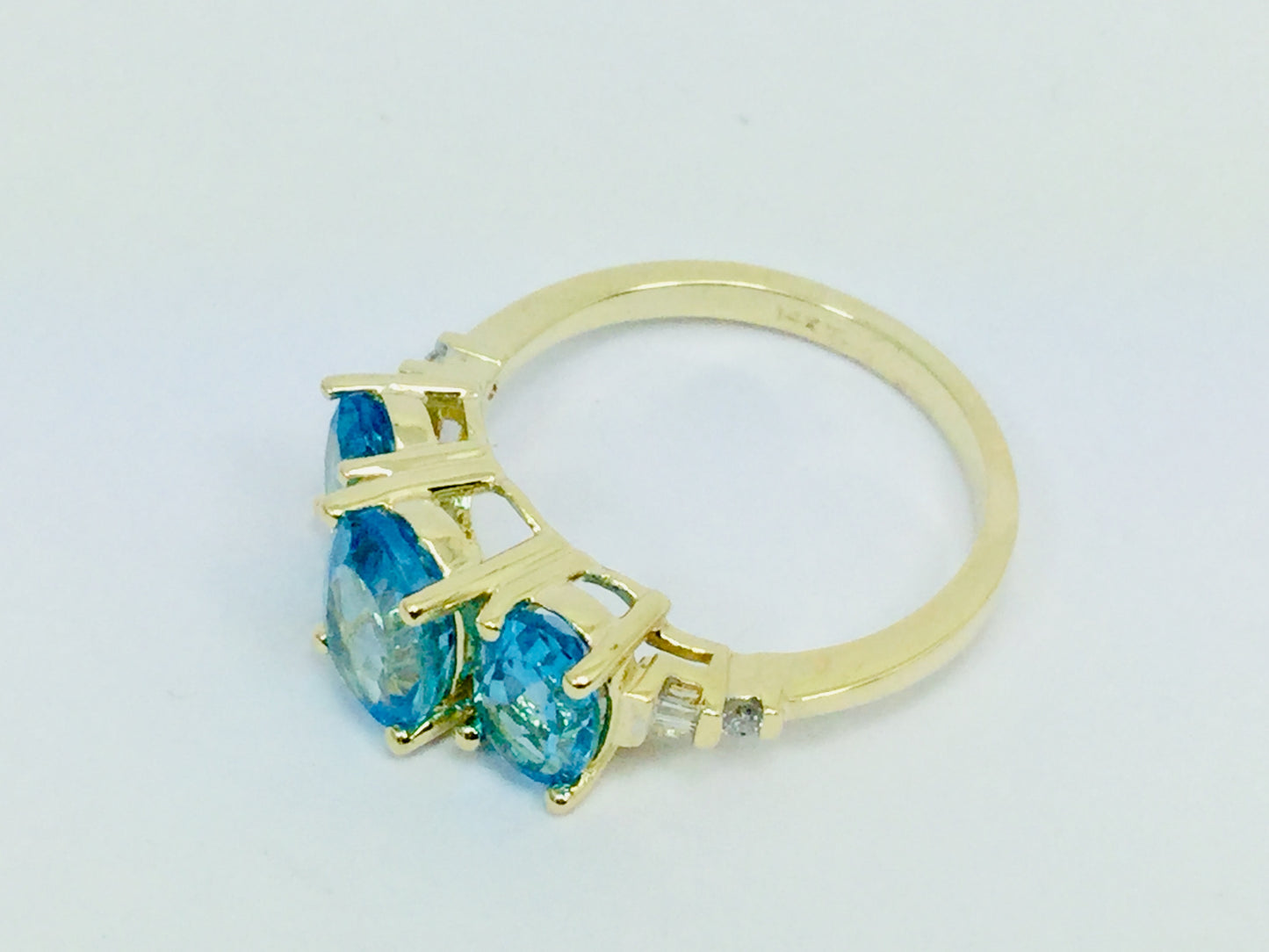 14k Yellow Gold Oval Cut Blue Topaz December Birthstone & Diamond Ring
