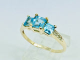 10k Yellow Gold Princess Cut Blue Topaz December Birthstone & Diamond Ring