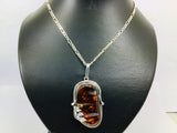 Sterling Silver Amber Leaf Pendent and Chain