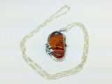 Sterling Silver Amber Leaf Pendent and Chain