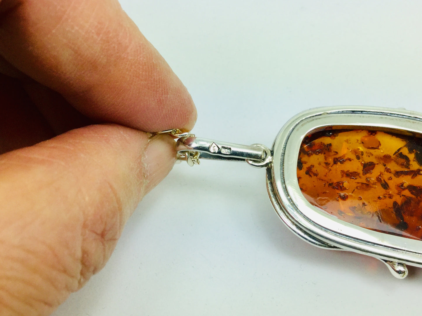 Sterling Silver Amber Leaf Pendent and Chain