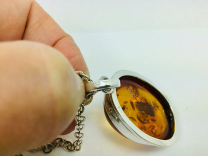Sterling Silver Amber Pendent and Chain Necklace