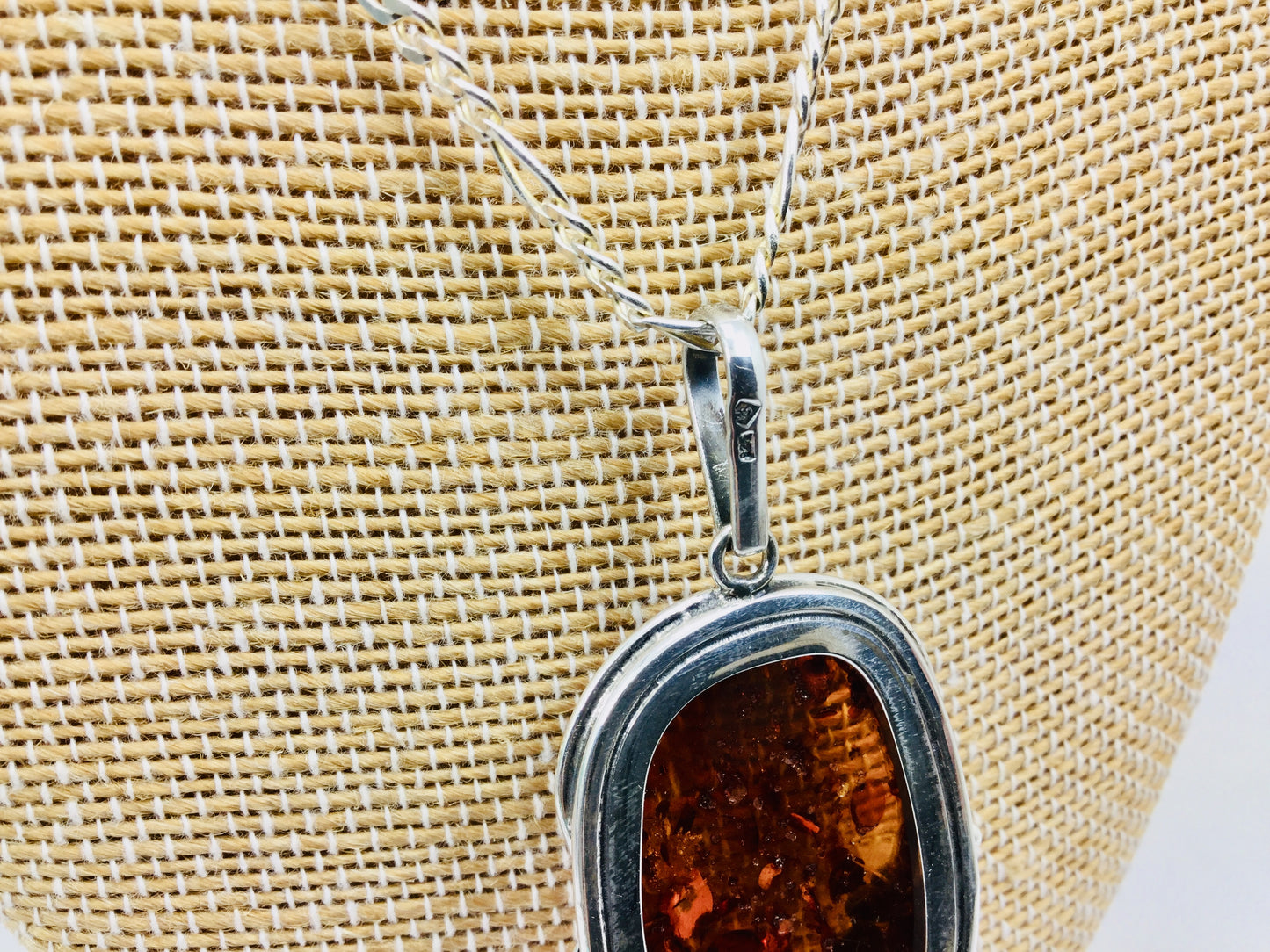 Sterling Silver Amber Leaf Pendent and Chain