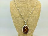 Sterling Silver Amber Pendent and Chain Necklace