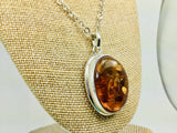Sterling Silver Amber Pendent and Chain Necklace