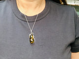 Sterling Silver Green Amber Pendent and Chain Necklace